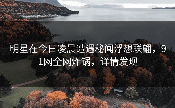 明星在今日凌晨遭遇秘闻浮想联翩，91网全网炸锅，详情发现