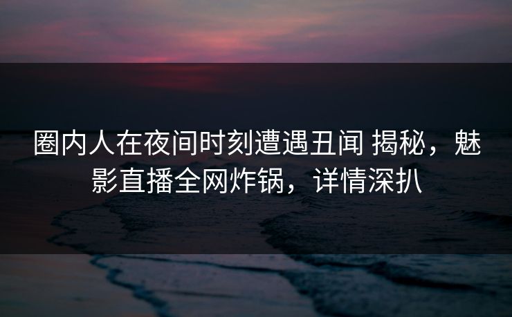 圈内人在夜间时刻遭遇丑闻 揭秘，魅影直播全网炸锅，详情深扒