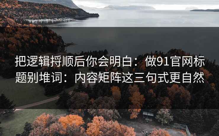 把逻辑捋顺后你会明白：做91官网标题别堆词：内容矩阵这三句式更自然